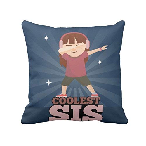TheYayaCafe Sister Cushion Cover Coolest Sis 16x16 Inches (40x40 cm) Printed Cotton Pillow Cover, Rakhi Bhai Dooj Birthday Gift for Sister, Behen