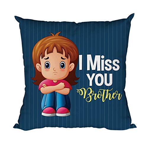 TheYayaCafe Brother Printed Cushion Cover I Miss You 16x16 Inches (40x40 cm), Raksha Bandhan Rakhi Birthday Bhaidooj Gift for Brother, Bhai, Bhaiya from Sister and Kids