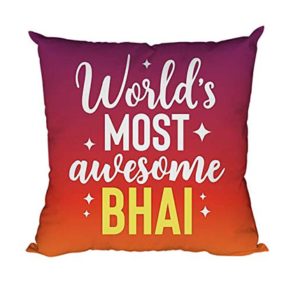 Yaya Cafe Rakhi Birthday Gift for Brother, Worlds Most Awesome Bhai Cushion Cover 16X16 Inches