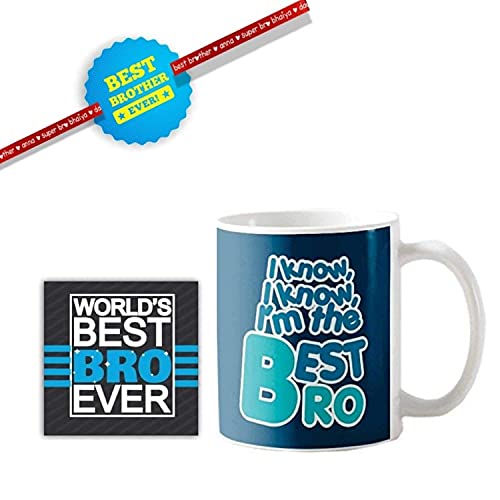 Veera Brother Coffee Mug with Coaster & Rakhi Combo