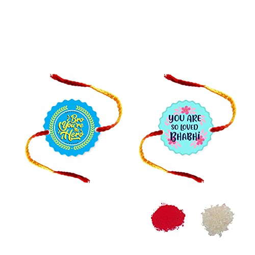 Bhaiya Bhabhi Rakhi Set of 2 - Printed Rakhi & Pearl Bracelet
