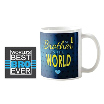 No 1 Brother in the World Mug & Coaster Set - Rakhi Gift, 330 ml