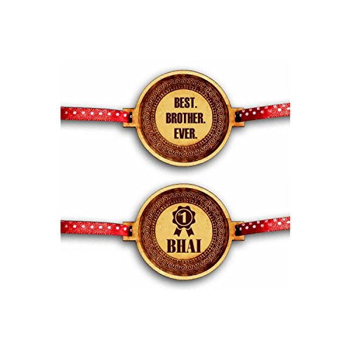 Best Brother Ever & No.1 Bhai Engraved Rakhi Combo - Set of 2