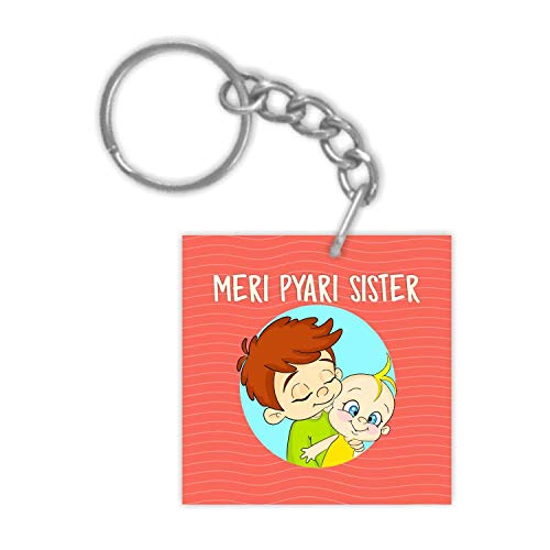 TheYayaCafe Birthday Rakhi Gifts for Sister Meri Pyari Sister Acrylic Keychain Keyring 2.5x2.5 Inch, Raksha Bandhan Bhaidooj Anniversary Gift for Behan, Didi from Brother and Sister
