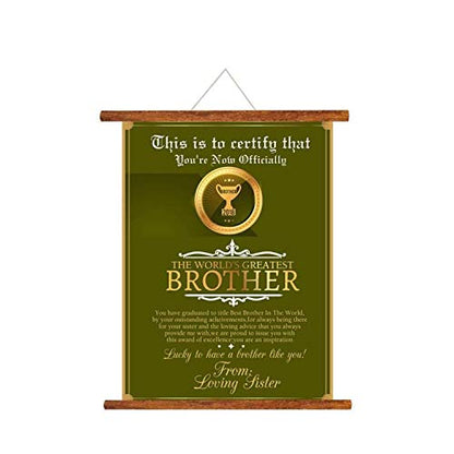 TheYayaCafe Rakhi Gifts for Brother Printed Canvas Scroll Greeting Card Certificate 15x20 Inches, Raksha Bandhan Birthday Gift for Bhai, Bhaia from Sister