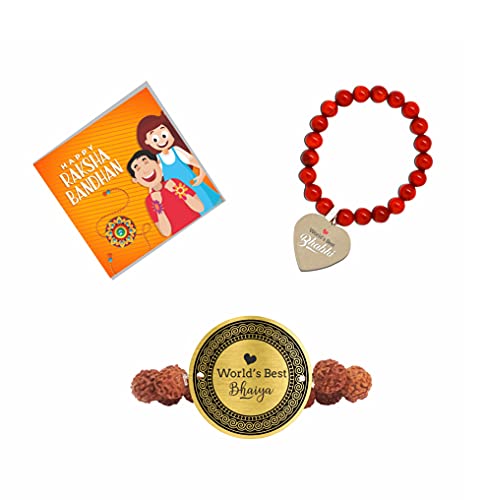 World Best Bhaiya Bhabhi Rudraksh and Beads Rakhi Set of 2