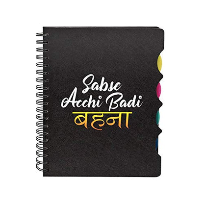 TheYayaCafe Bhaidooj Birthday Gifts for Sister Sabse Achhi Badi Behena Printed Wirebound Notebook A5 Size, 300 Ruled Pages, Raksha Bandhan Rakhi Gift for Big Sister from Brother