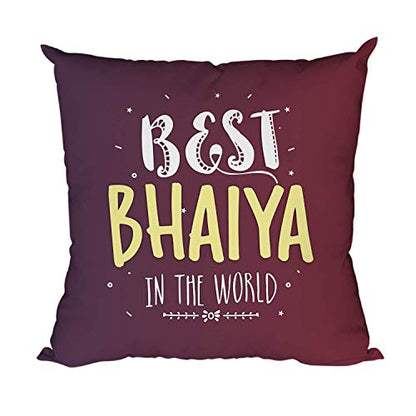 TheYayaCafe Brother Printed Canvas Cushion Cover Best Bhaiya in The World 16x16 Inches (40x40 cm), Rakhi Birthday Raksha Bandhan Bhai Dooj Gift for Brother, Bhaiya, Bhai from Sister