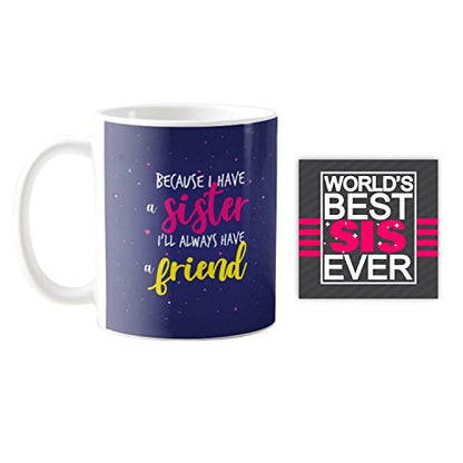 TheYayaCafe Ceramic Mug and Coaster Set Sister Always Print 330ml (11 oz), Raksha Bandhan Birthday Bhai Dooj Friendship Day Gift for Sister, Bhabhi, Didi from Brother