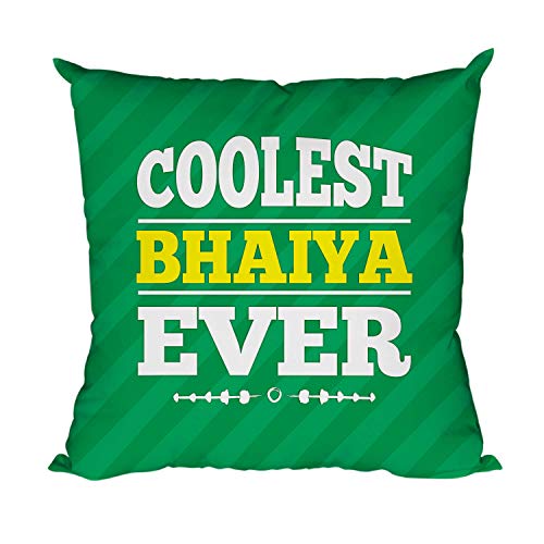 TheYayaCafe Brother Printed Cushion Cover Coolest Bhaiya Ever 16x16 Inches (40x40 cm), Rakhi Birthday Bhaidooj for Bhai, Brother, Bhaia from Sister, Rakhi with Puja Pack