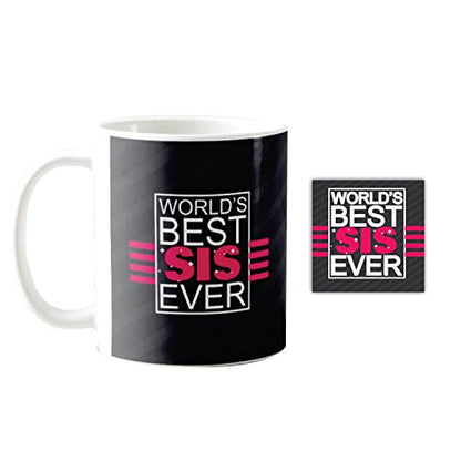 TheYayaCafe Ceramic Coffee Mug Worlds Best Sister Ever with Acrylic Coaster Set of 2 (330ml), Birthday Bhai Dooj Raksha Bandhan Gift for Sister, Sis, Behan from Brother