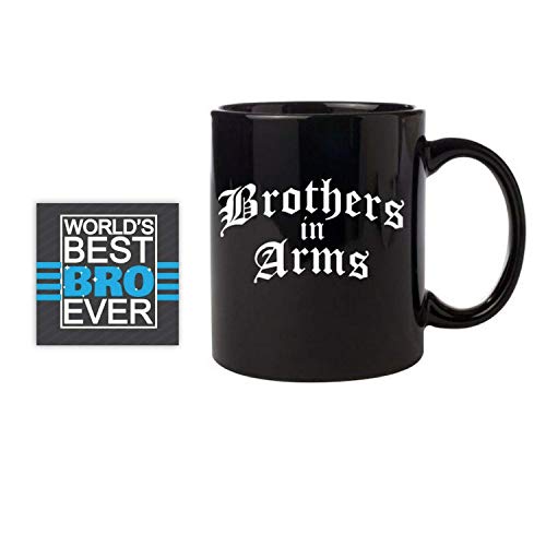 TheYayaCafe Brother Printed Ceramic Coffee Mug Brothers in Arms Quote 330 ml (11 oz), Bros from Sister, Gift with Coaster