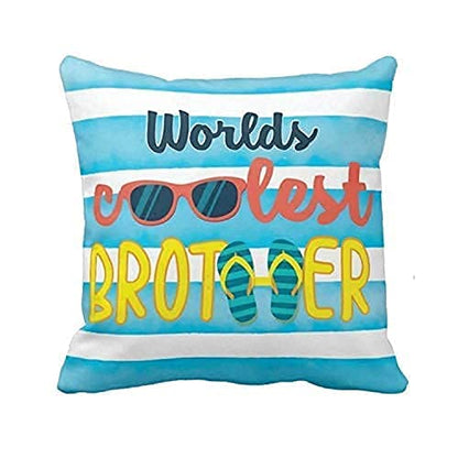 TheYayaCafe Cotton Worlds Coolest Brother Printed Cushion Cover with Rakhi, Roli Chawal (12x12 Inches, Sky Blue), Raksha Bandhan Birthday Bhaidooj Gift for Brother, Bro, Bhai from Sister, Didi, Behan