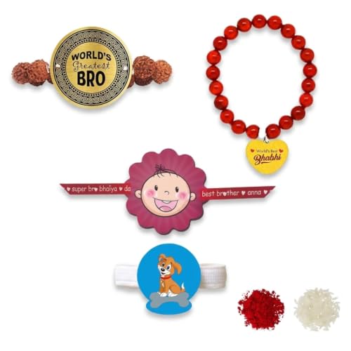 World Greatest Bro & Best Bhabhi Family Rakhi with Kids Rakhi - Combo of 3