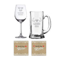 TheYaYaCafe Yaya Cafe Anniversary Gifts for Brother and Bhabhi, Gabru Bhai Dabang Bhabhi Beer Mug and Wine Glasses (Clear, 350ml) - Set of 4