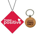 Think Positive Motivational Car Hanging with Wooden Keychain