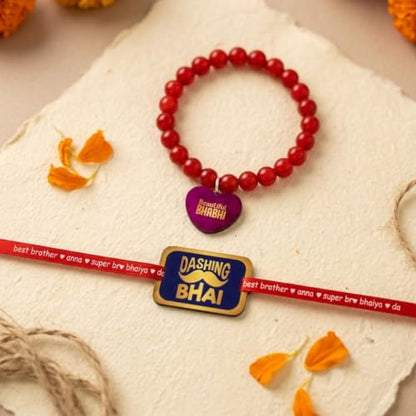 Bhaiya Bhabhi Beads Rakhi Combo - Set of 2 for Raksha Bandhan