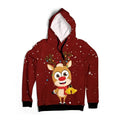 Kids Christmas Hoodie, Red Reindeer Hooded Sweatshirt