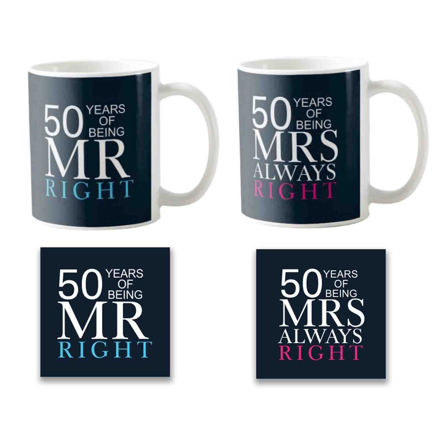 50th-Anniversary-mr-right-mrs-Always-Right-Couple-Coffee-mug-with-Coaster