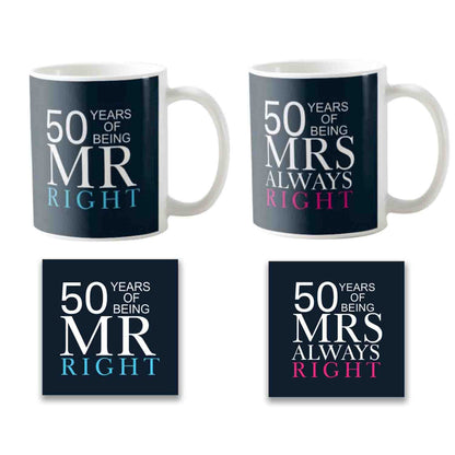 50th-Anniversary-mr-right-mrs-Always-Right-Couple-Coffee-mug-with-Coaster