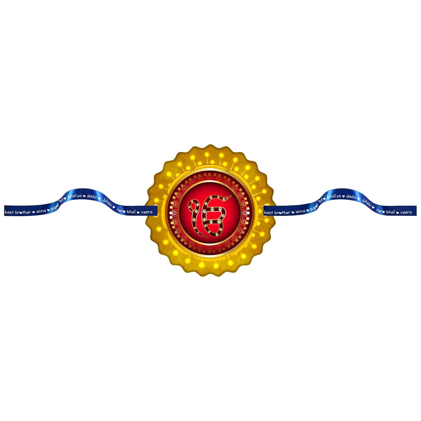 TheYayaCafe Printed Rakhi Bracelet for Brother Ek Onkar Design, Raksha Bandhan Gift for Bhai, Bhaia, Brother from Sister, Multicolor Satin Thread, Approx 1.5 Inch Dial.