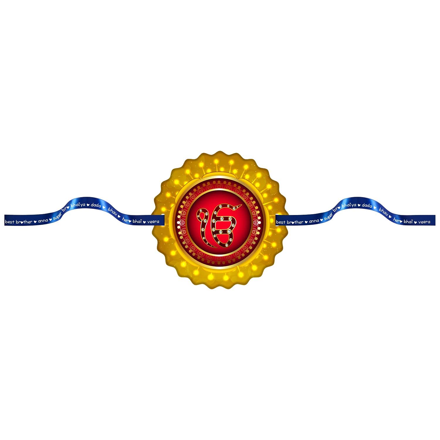 TheYayaCafe Printed Rakhi Bracelet for Brother Ek Onkar Design, Raksha Bandhan Gift for Bhai, Bhaia, Brother from Sister, Multicolor Satin Thread, Approx 1.5 Inch Dial.