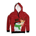 Kids Christmas Hoodie, Red Reindeer and Snowman Sweatshirt