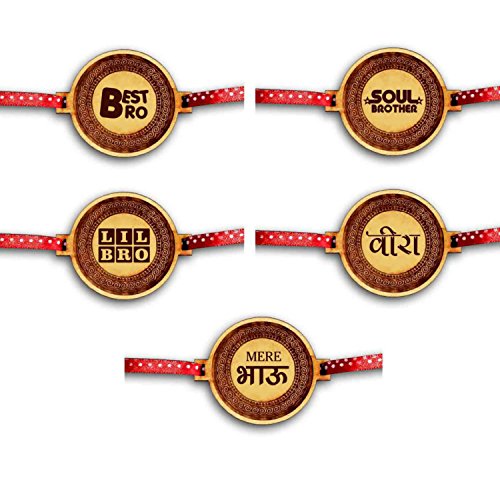 Engraved Wooden Rakhi for Brothers with Quotes - Set of 5