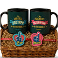 TheYayaCafe Rakhi Gifts for Bhaiya Bhabhi Combo Set of 4 with 2 Printed Ceramic Coffee Mugs (330 ml Each) and 2 Designer Rakhis, Raksha Bandhan Hamper for Brother and Sister in Law from Sister