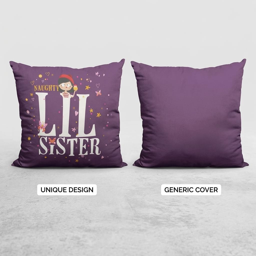 TheYayaCafe Sister Cushion Cover Naughty Lil Sister 12x12 Inches (30x30 cm), Sis, Behan from Loving Brother