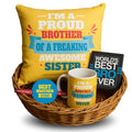 Rakhi Gift Combo for Brother - Proud Brother Mug, Coaster, Cushion & Rakhi