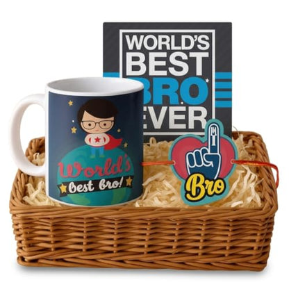 TheYayaCafe Raksha Bandhan Gift for Brother, Ceramic Mug Coaster and Rakhi Combo Set of 3, 330ml, Rakhi Gifts for Bhai, Bhaidooj, Birthday, Anniversary Present for Brother from Sister
