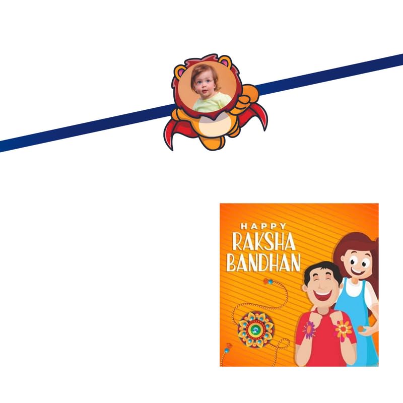 TheYaYaCafe Kids Personalized Photo Rakhi for Brother with Roli Tika, Raksha Bandhan Gift for Little Brother, Cute Super Hero Design, Adjustable Bracelet Size