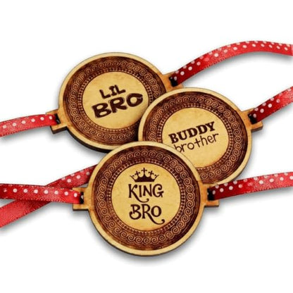 King Bro, Buddy Bro & Lil Bro Engraved Rakhi, Set of 3