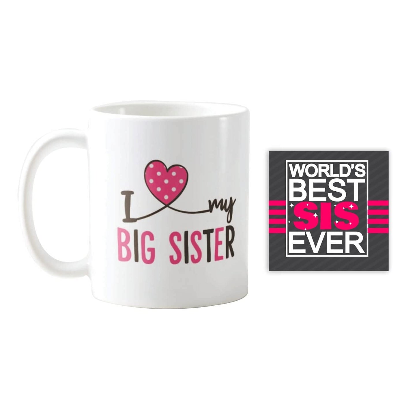 TheYayaCafe Rakhi Gifts for Sister Ceramic Mug and Coaster Combo I Love My Big Sister 11oz (330ml), Bhabhi, Didi from Brother
