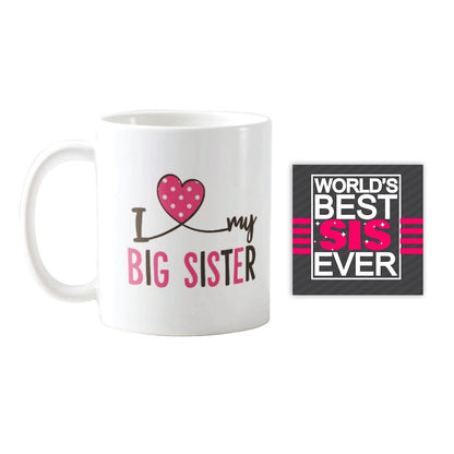 TheYayaCafe Rakhi Gifts for Sister Ceramic Mug and Coaster Combo I Love My Big Sister 11oz (330ml), Bhabhi, Didi from Brother