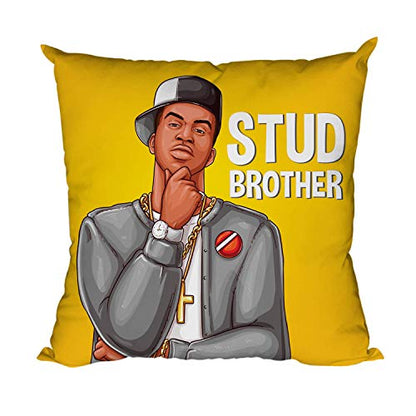 TheYayaCafe Rakhi Birthday Gift for Stud Brother Cushion Cover 16x16 Inches (40x40 cm), Raksha Bandhan Bhai Dooj for Brother, Bhai, Bhaijaan from Sister and Kids