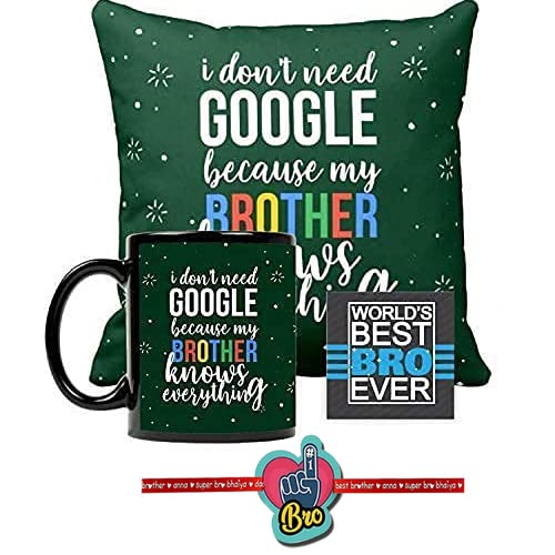 Rakhi Gift Combo for Brother - Mug, Coaster, Cushion Cover Set of 4