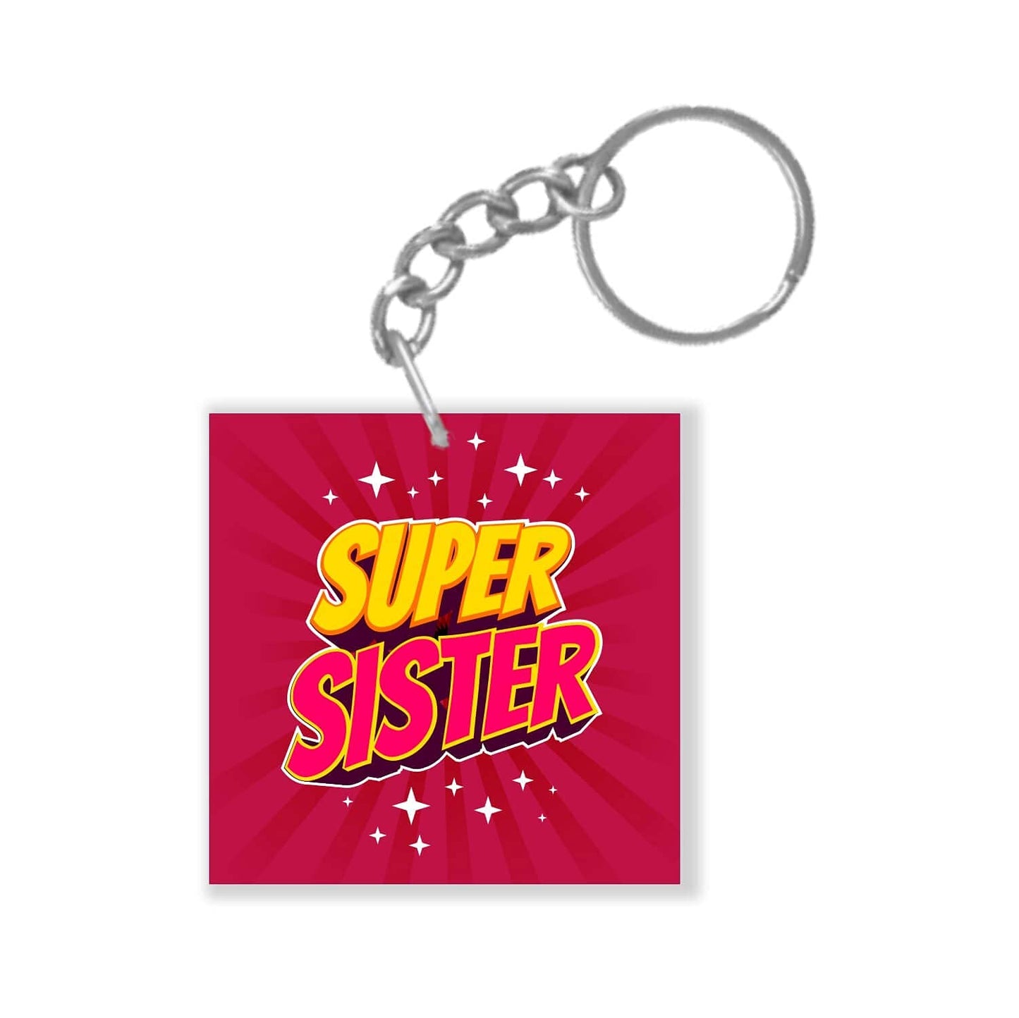 TheYayaCafe Super Sister Acrylic Keychain for Rakhi Gifts, 2.5 x 2.5 Inch Square Printed Keyring, Raksha Bandhan Birthday Bhai Dooj Gift for Sister from Brother