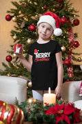 Santa Cap Merry Christmas Printed Kids T-Shirt