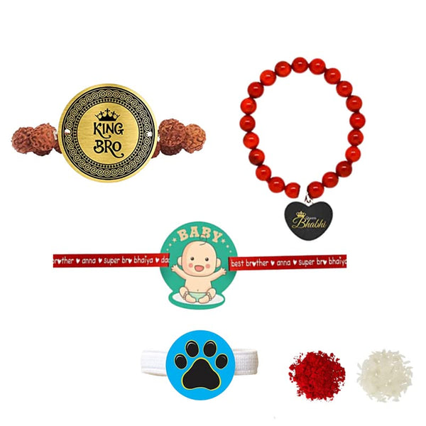 King Bro & Queen Bhabhi Family Rakhi with Kids Rakhi - Combo Pack of 3