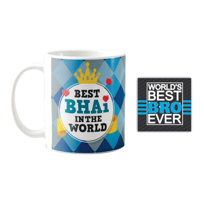 TheYayaCafe Rakshabandhan Gift Combo for Brother Best Bhai in the World (Set of 6: Ceramic Mug, Coaster, Mousepad, Keychain, Cushion Cover, Rakhi), Rakhi Gift for Bhai, Bro, Brother from Sister