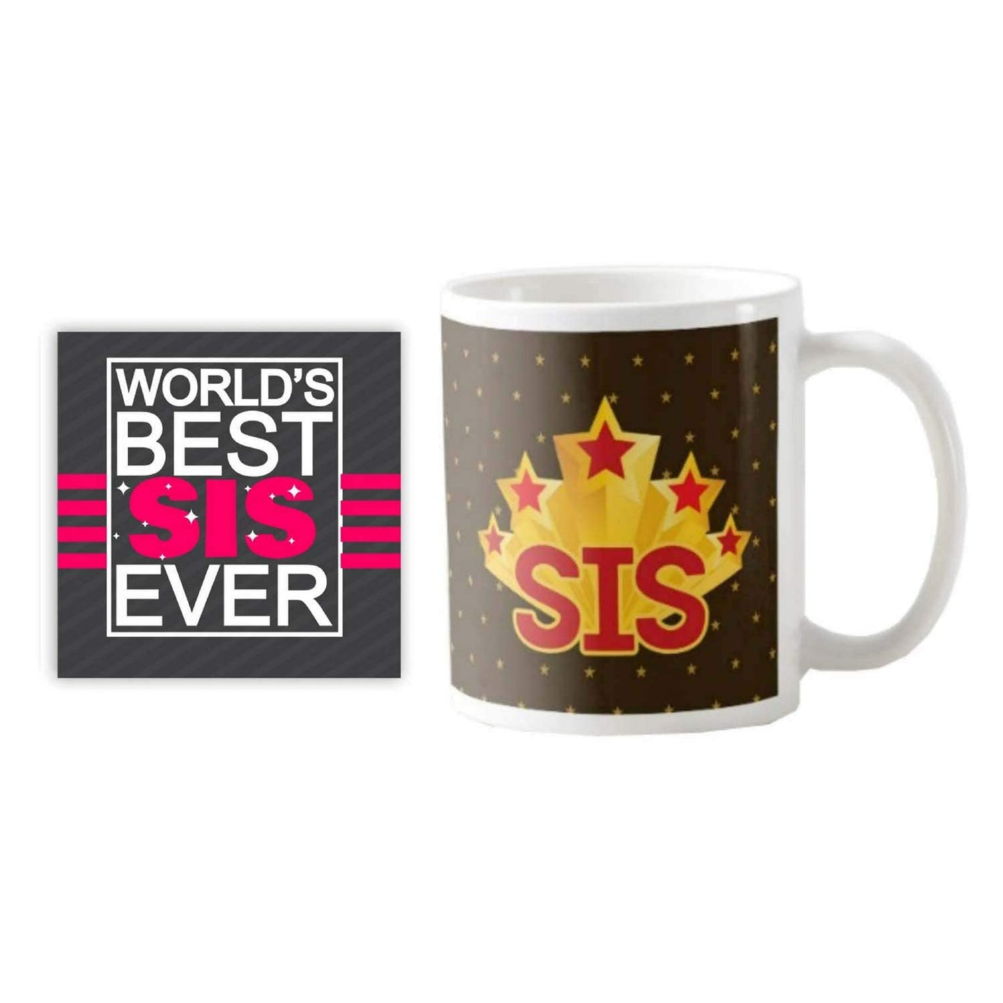 TheYaYaCafe Rakhi Gifts for Sister Star Sis Mug, Coaster Combo Birthday