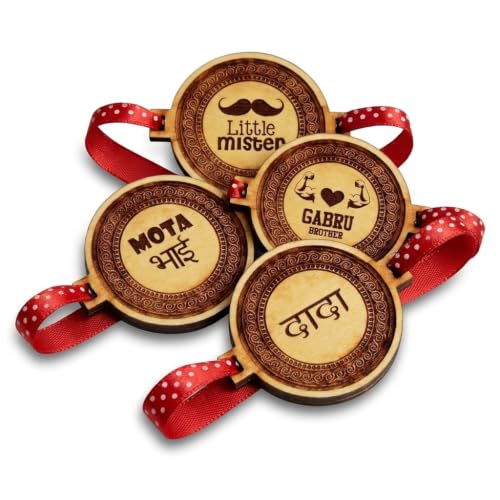 Engraved Rakhi for Brothers with Beautiful Quotes - Set of 4