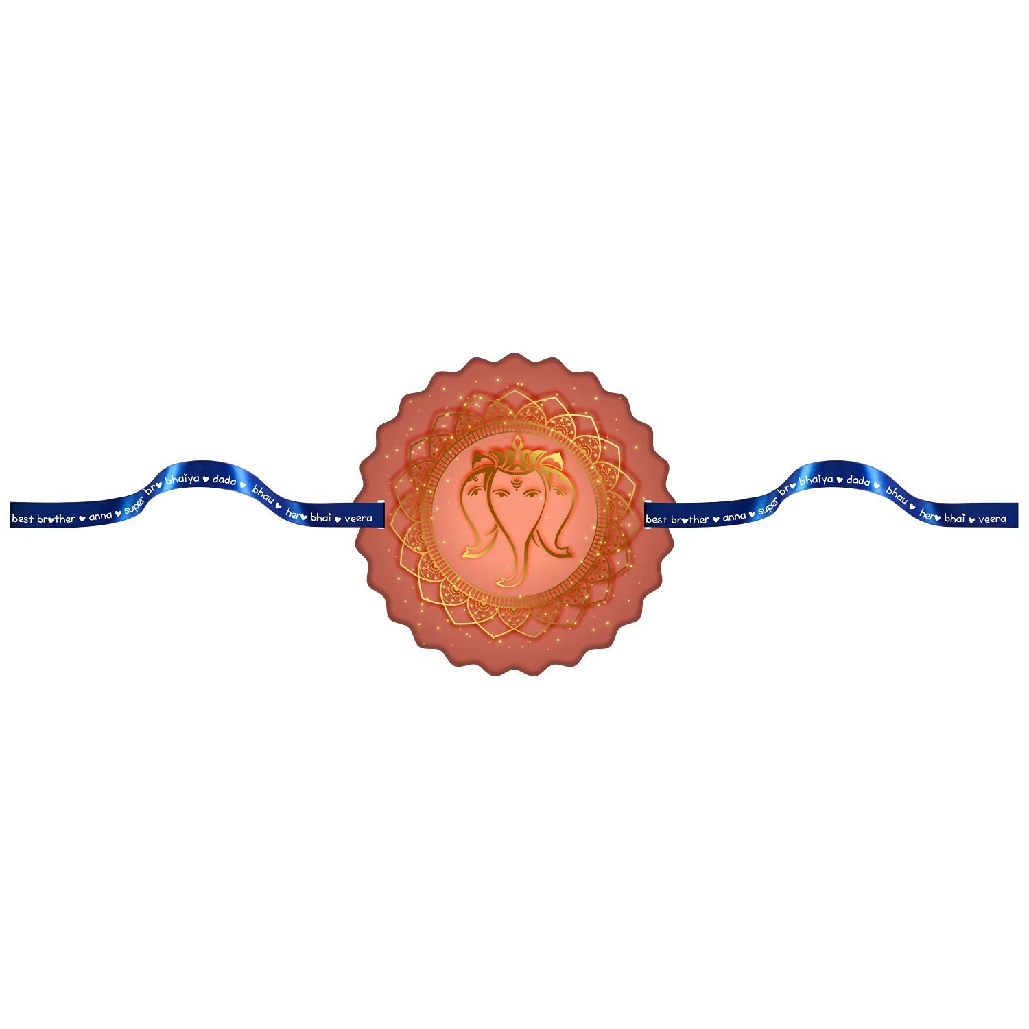 TheYayaCafe Raksha Bandhan Rakhi Bracelet for Brother Ganesha Printed Design Rose Gold Finish, Rakhi Gift for Bhai, Brother, Raksha Bandhan, Bhai Dooj from Sister