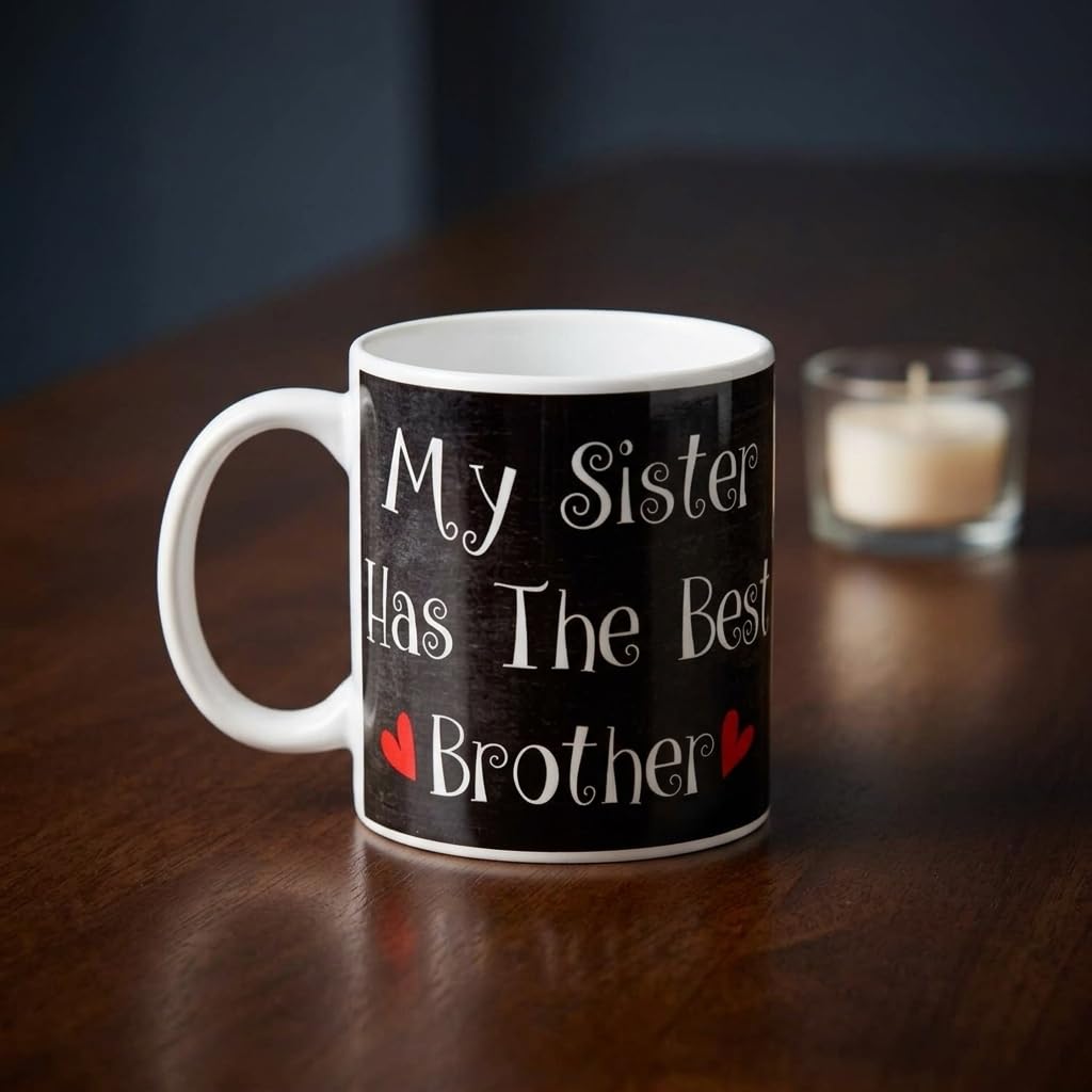 TheYayaCafe Brother Printed Ceramic Coffee Mug My Sister Has The Best Brother Quote 330 ml (11 oz) with Coaster, Bro, Bhai from Sister