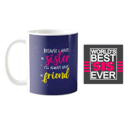 TheYayaCafe Ceramic Mug and Coaster Set Sister Always Print 330ml (11 oz), Raksha Bandhan Birthday Bhai Dooj Friendship Day Gift for Sister, Bhabhi, Didi from Brother