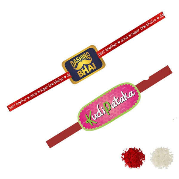 Dashing Bhai & Kudi Pataka Beads Rakhi Set of 2 for Bhaiya Bhabhi