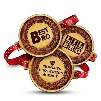 Engraved Rakhi Combo for Brothers - Best Bro, Lil Bro & Princess Set of 3