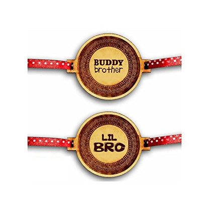 Buddy Brother & Lil Bro Engraved Rakhi, Set of 2